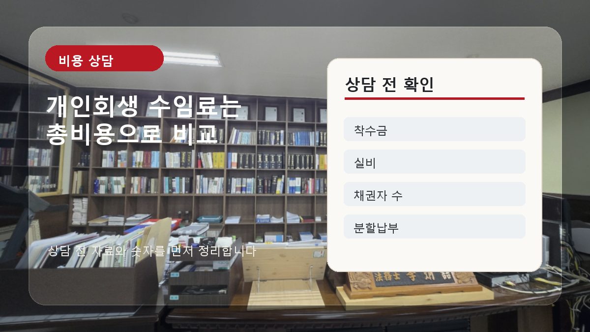 인천 개인회생 수임료, 착수금보다 총비용을 먼저 보세요 대표 이미지